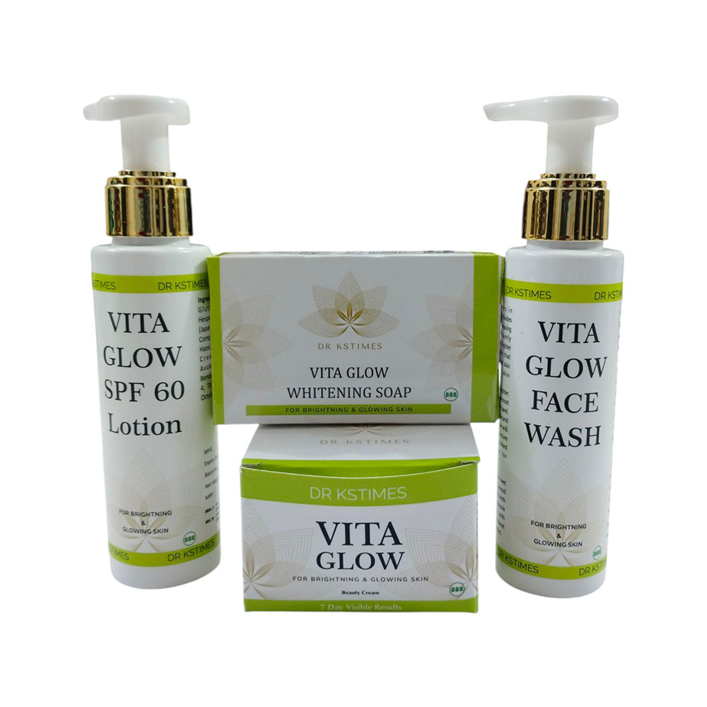 Dr Kstimes Vita Glow Glutathione Skin Whitening Soap | SPF 50 Sunscreen Lotion | Face Wash| Skin Brightening Night Cream (4 Combo)